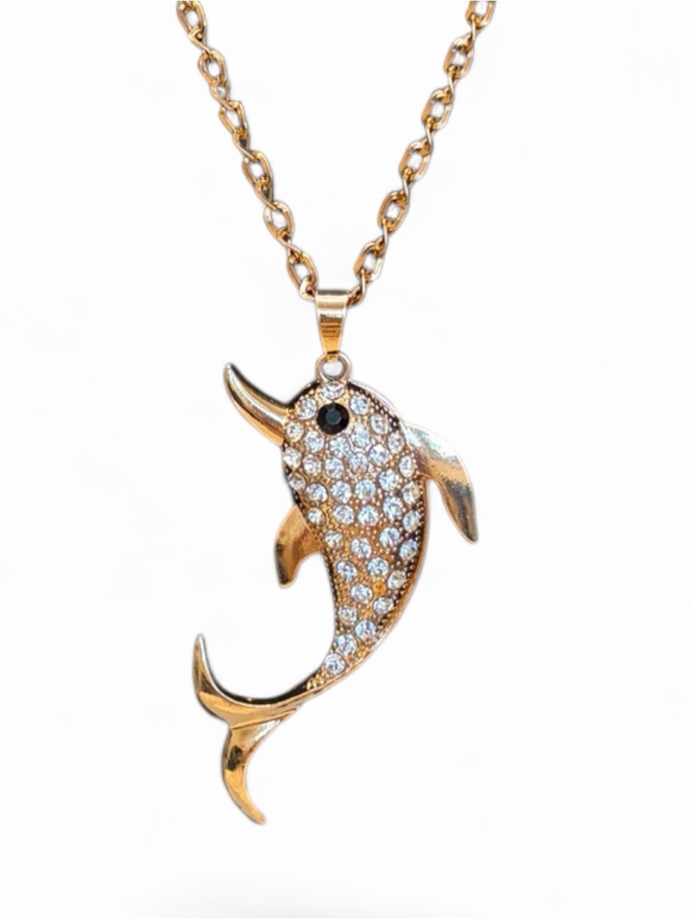 Gold-Tone Dolphin Pendant Necklace with Crystals - Women Jewelry